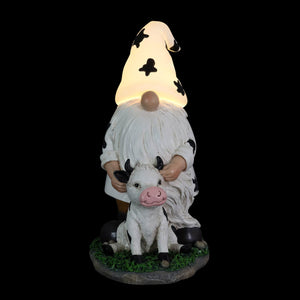 Solar Gnome with Cow Print Hat and Calf Statue, 6.5 by 10 Inches | Shop Garden Decor by Exhart