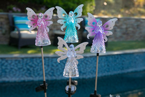 Solar Blue Acrylic Angel Stake with 13 LEDs, 6 Inch Body Size | Shop Garden Decor by Exhart