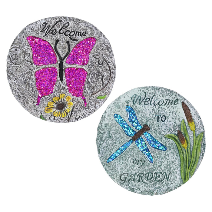 2 Piece Set of Dragonfly and Butterfly Stepping Stones, 10 Inches