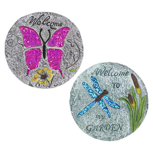 2 Piece Set of Dragonfly and Butterfly Stepping Stones, 10 Inches | Shop Garden Decor by Exhart