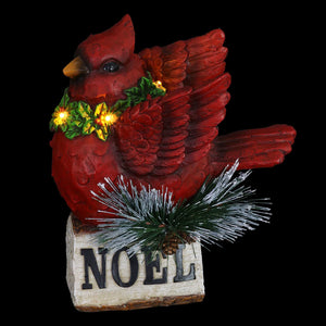 Hand Painted Christmas Cardinal with LED Garland on Noel Sign Statuary with a Battery Powered Timer, 8.5  Inch | Exhart