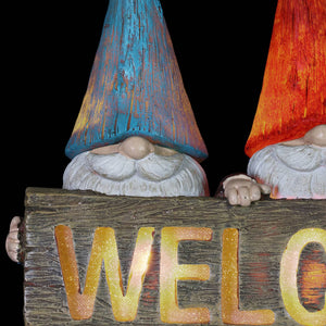 Solar Welcome Sign Held by Three Garden Gnomes Statuary, 13 by 8.5 Inches | Shop Garden Decor by Exhart