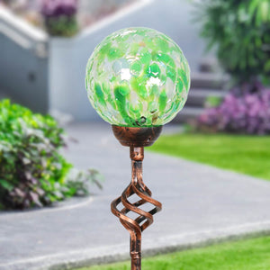 Solar Pearlized Honeycomb Glass Ball Garden Stake with Metal Finial in Green, 4 by 31 Inches | Shop Garden Decor by Exhart