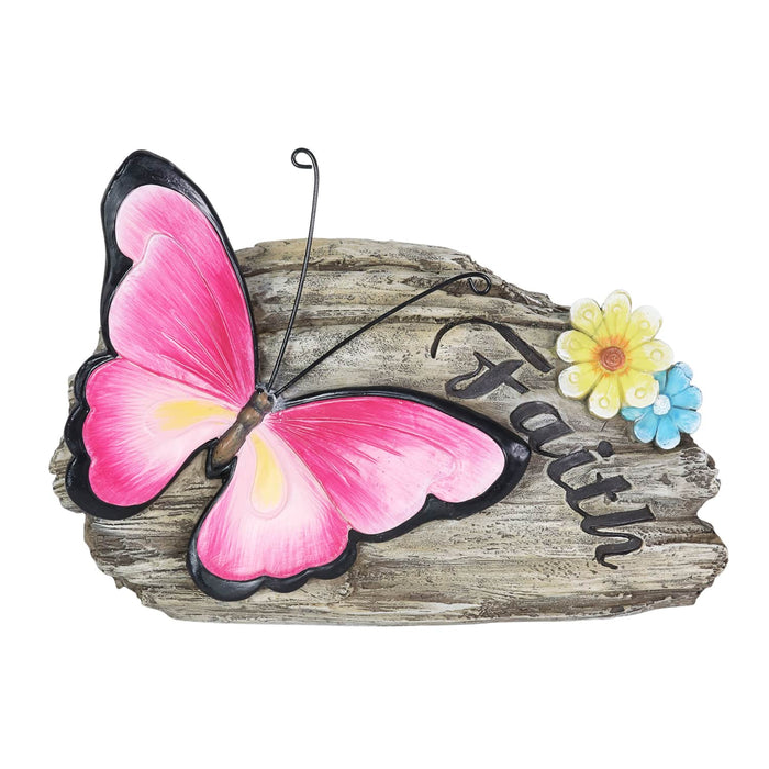 Faith Pink Butterfly Hand Painted Garden Statuary, 11 by 8 Inch