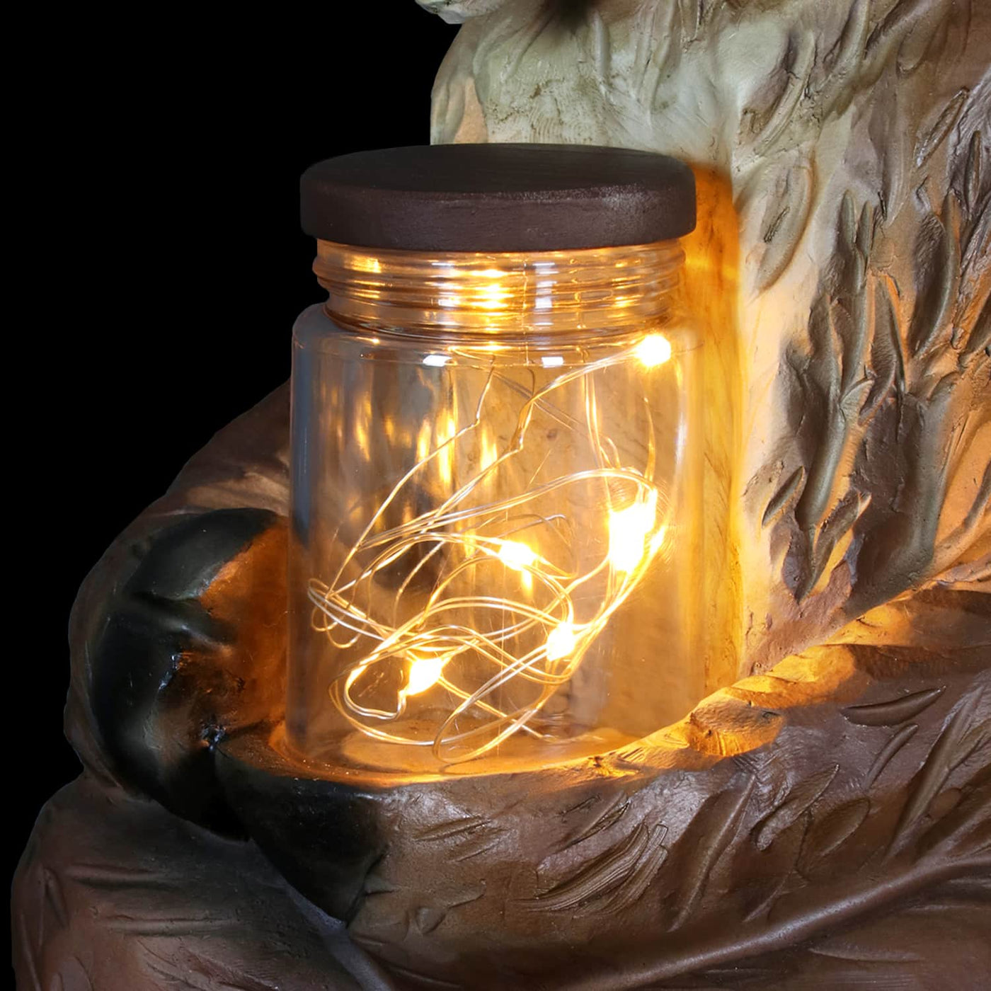 Solar Moose Garden Statue Holding a Glass Jar with Eight LED Firefly ...