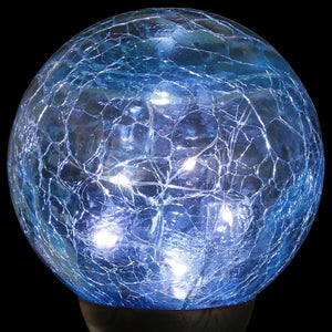 Solar Blue Crackle Glass Ball Garden Stake with Six LED Lights and Bead Details, 4 by 30 Inches | Shop Garden Decor by Exhart