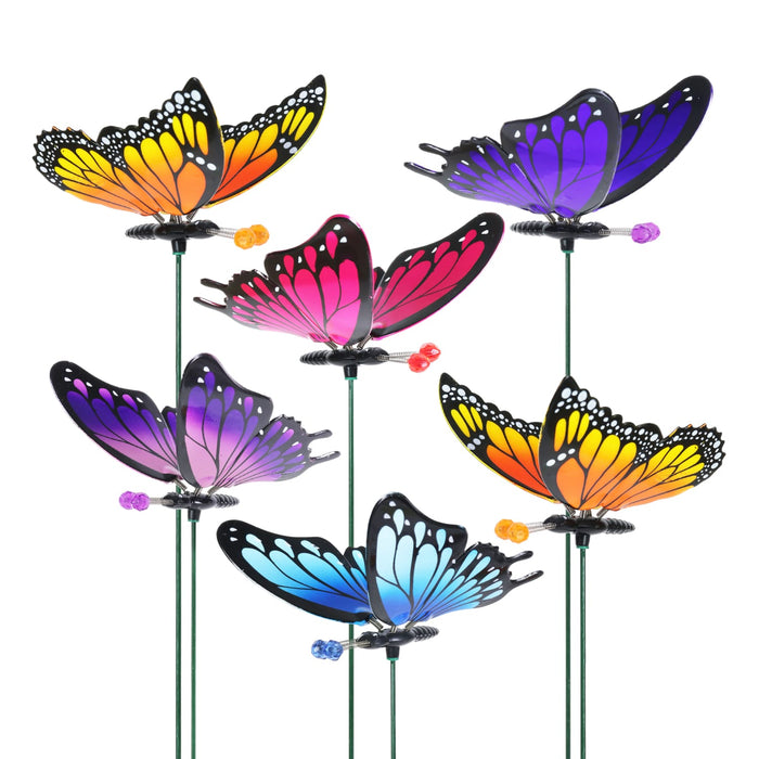 6 Piece 4" WindyWings Butterfly Plant Stake Assortment, 6 x 4.5 x 16 Inches