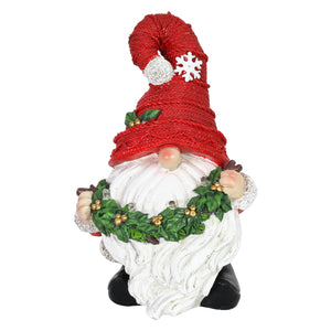 Red Hat Christmas Gnome with LED Garland on a Battery Powered Automatic Timer, 8.5 Inch | Shop Garden Decor by Exhart