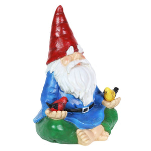 Solar Good Time Meditating Gnamaste Gnome in Lotus Position with Birds Garden Statuary,  8 by 10.5 Inch | Exhart