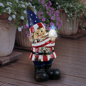 Patriotic Gnome Statue with LED Bird, 10 Inch | Shop Garden Decor by Exhart