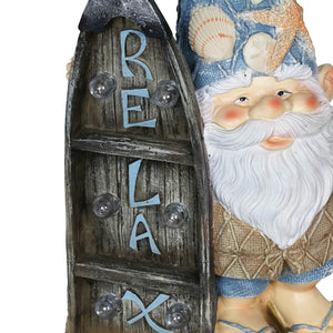 Solar Good Time Surfing Sol Beach Bum Gnome Garden Statue with Relax Marquee Surfboard Sign, 15.5 Inch | Exhart