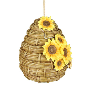 Solar Sunflower Hand Painted Bee Hive Hanging Bird House, 7 by 8 Inches | Shop Garden Decor by Exhart