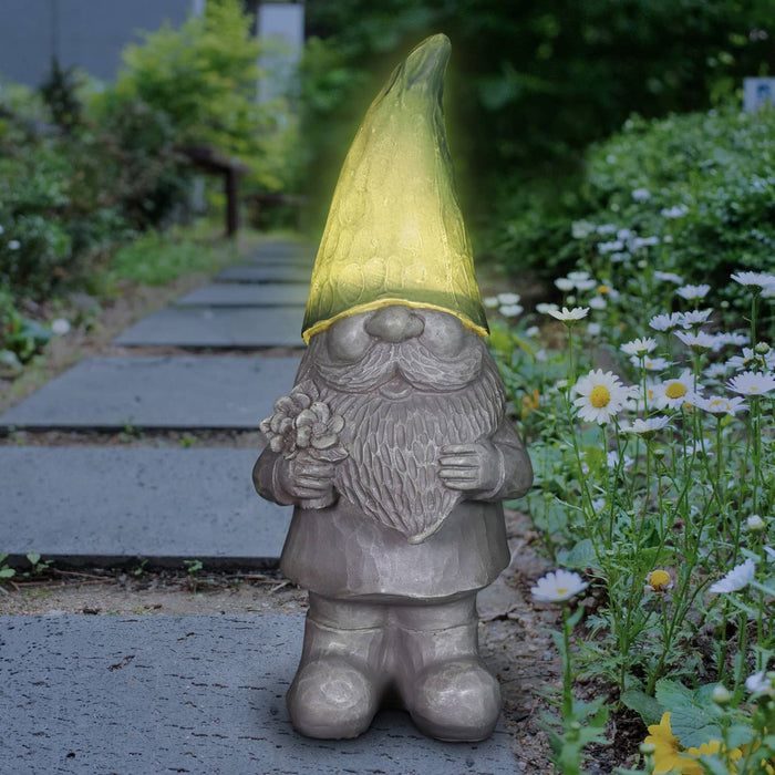 Solar Mint Happy Hat Gnome Statue, 11 Inch