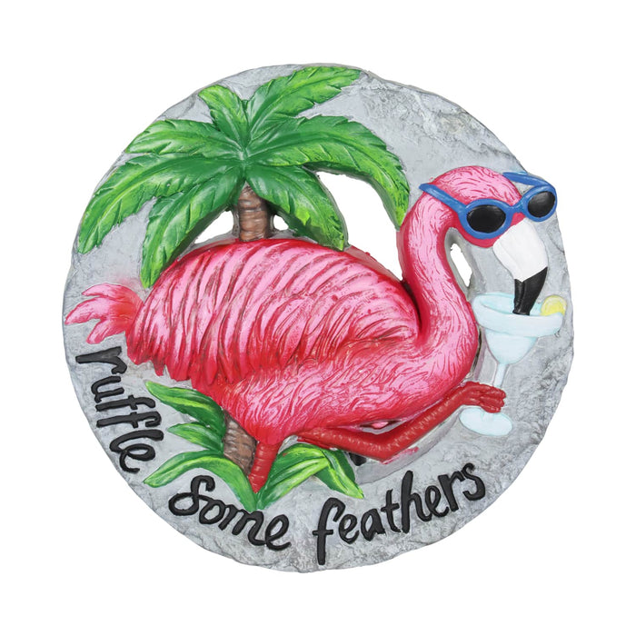 Pink Flamingo with Ruffle Some Feathers Message Hand Painted Resin Stepping Stone, 10 Inch