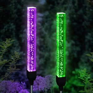 2 Piece Solar Suspended Bubble Acrylic Square Garden Stakes with Color Changing LEDs, 2 by 29.5 Inches | Exhart