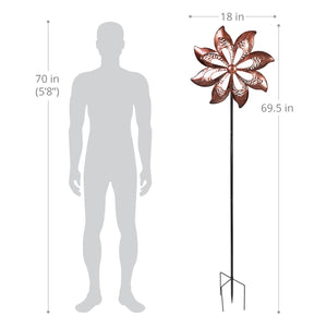 Double Pinwheel Kinetic Bronze Metal Spinner Stake, 18 by 70 Inches | Shop Garden Decor by Exhart