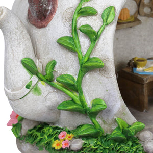 Solar Teapot House with Kitchen Scene Garden Statue, 6 by 9 Inches | Shop Garden Decor by Exhart
