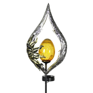 Sun on a Silver Teardrop Solar Garden Stake with Amber Glass Center, 8 by 38 Inches | Shop Garden Decor by Exhart