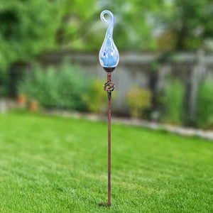 Solar Pearlized Glass Spiral Flame Garden Stake with Metal Finial Detail in Light Blue, 36 Inch | Shop Garden Decor by Exhart