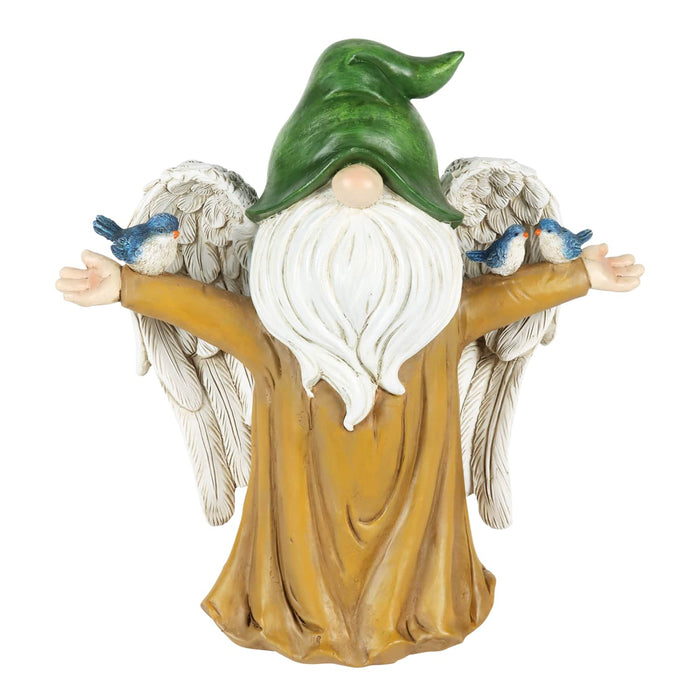 Angel Garden Gnome Statue with Wings, Birds, and Tree Trunk Body, 9 x 4.5 x 9.5 Inches