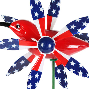 Set of 3 Patriotic WindyWings Garden Stake Assortment in Butterfly, Hummingbird Whirligig and Eagle, 7 by 30 Inches | Exhart