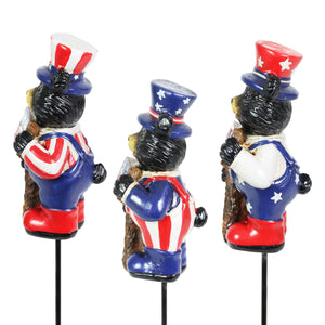 3 Piece Patriotic Bears with Inspirational Signs Pot Stake Assortment, 2.5 by 8.5 Inches | Shop Garden Decor by Exhart