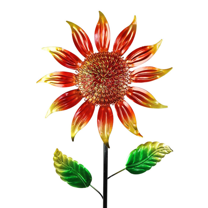 Shimmering Red Metal Flower Garden Stake, 9 by 36 Inches