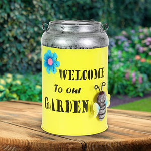 Solar LED Yellow Stamped Metal Garden Pail Decor, 12 Inch | Shop Garden Decor by Exhart