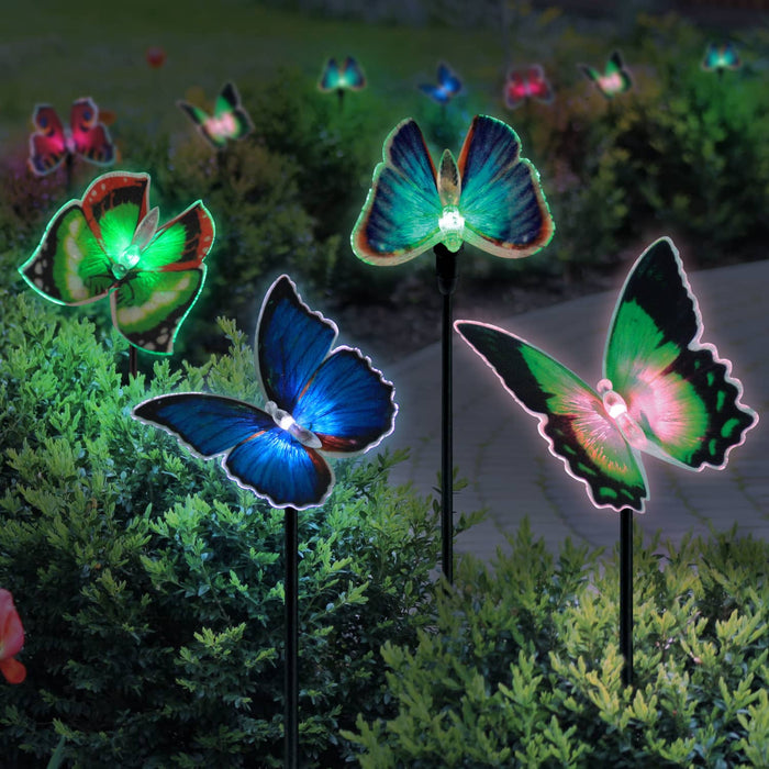 Solar Fiber Optic Butterfly Garden Stake Six Piece Set, 5 by 26 Inches