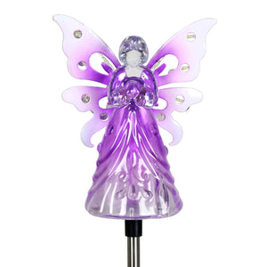 Solar Acrylic Angel with Wings and Twelve LED lights Metal Garden Stake in Purple, 4 by 34 Inches | Exhart