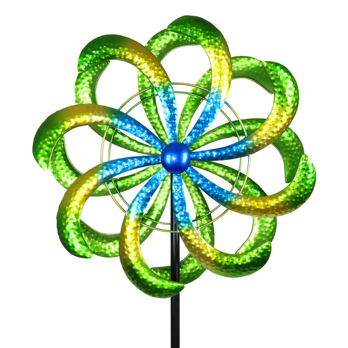 Colorful Double Kinetic Pinwheel Metal Garden Spinner Stake, 18 by 70 Inches
