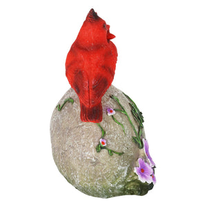 Solar Cardinal Love Rock Statue with Flowers, 8 Inch | Shop Garden Decor by Exhart