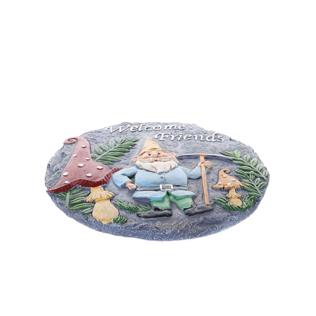 Welcome Friends Garden Gnome Stepping Stone, 10 x 11 Inches