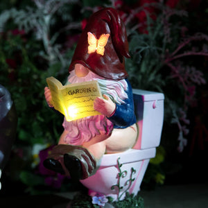 Good Time Toilet Timmy Garden Gnome Statue with LED lights on a Battery Operated Timer, 7.5 by 10.5 Inches | Exhart