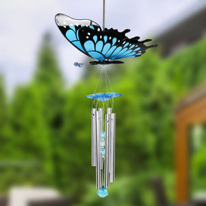 Large WindyWings Butterfly Wind Chime in Blue, 11 by 24 Inches | Shop Garden Decor by Exhart