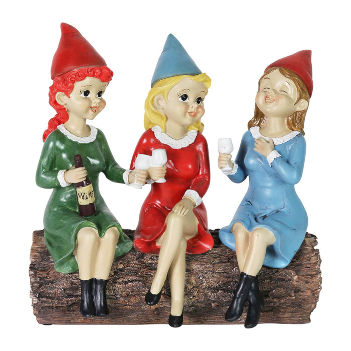 Solar Good Time Gals Drinking Wine Gnomes, 5 by 9 Inches