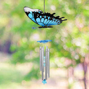 Large WindyWings Butterfly Wind Chime in Blue, 11 by 24 Inches | Shop Garden Decor by Exhart