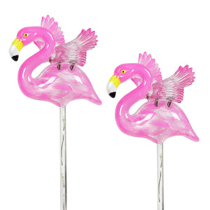 2 Piece Solar Pink Flamingo WindyWing Stakes with Pink LED lights, 4.5 by 27.5 Inches | Shop Garden Decor by Exhart