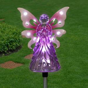 Solar Acrylic Angel with Wings and Twelve LED lights Metal Garden Stake in Pink, 4 by 34 Inches | Shop Garden Decor by Exhart