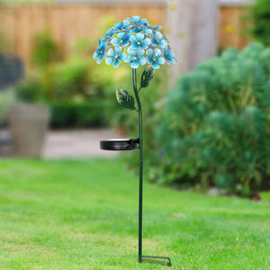 Solar Metal Hydrangea Garden Stake in Turquoise with Twenty Six LED lights, 7 by 21 Inches | Shop Garden Decor by Exhart