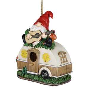 Solar Guitar Gnome on a Camper Hanging Bird House, 7.5 by 9 inches | Shop Garden Decor by Exhart