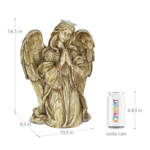LED Halo Angel Statue, Battery Powered on Timer in Natural Resin Finish, 14 Inch | Shop Garden Decor by Exhart