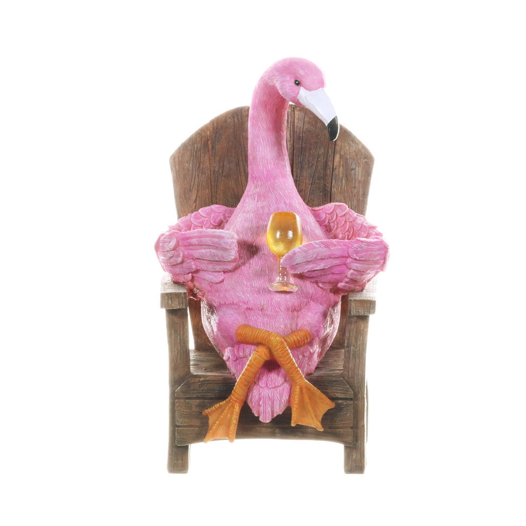 Solar Flamingo with a LED Cocktail in a Lounge Chair Garden Statue, 12 Inch