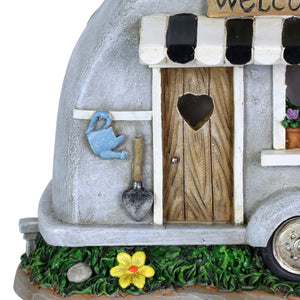 Solar Hand Painted Camping Trailer Statue with Welcome Sign, 5 by 6 Inches | Shop Garden Decor by Exhart