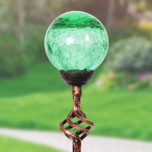 Solar Green Crackle Glass Ball Garden Stake with Metal Finial Detail, 4 by 31 Inches | Shop Garden Decor by Exhart