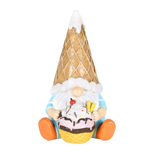 Ice Cream Hat Garden Gnome Statue, Sitting with a Sundae, 5 x 5 x 7.5 Inches | Shop Garden Decor by Exhart