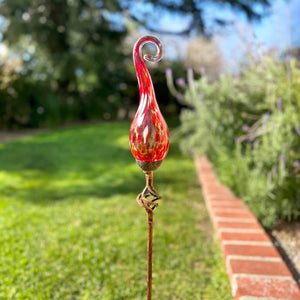Solar Hand Blown Red Glass Spiral Flame Garden Stake with Metal Finial Detail, 36 Inch | Shop Garden Decor by Exhart