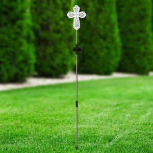 Solar Acrylic and Metal White Cross Garden Stake with Thirteen LED Lights, 4 by 34 Inches | Shop Garden Decor by Exhart