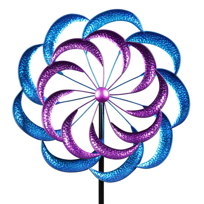 Purple and Blue Double Kinetic Metal Garden Spinner Stake, 24 by 78 Inches