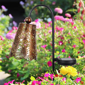 Solar Metal Filigree Shade Garden Stake in Bronze with Leaf Pattern, 7 by 35 Inches tall | Shop Garden Decor by Exhart